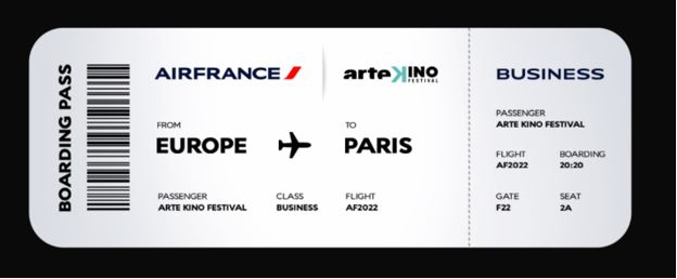 Foto di un biglietto aereo, destinazione Francia, per l'evento Artekino