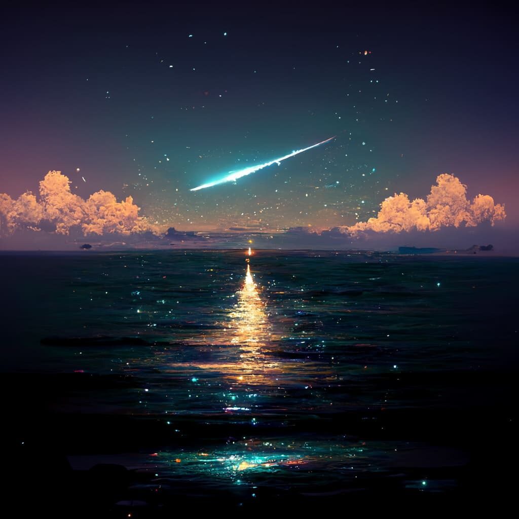 Foto di una stella cadente sul mare - Poesia "Stelle" di Evaristo Andreoli Seghetta